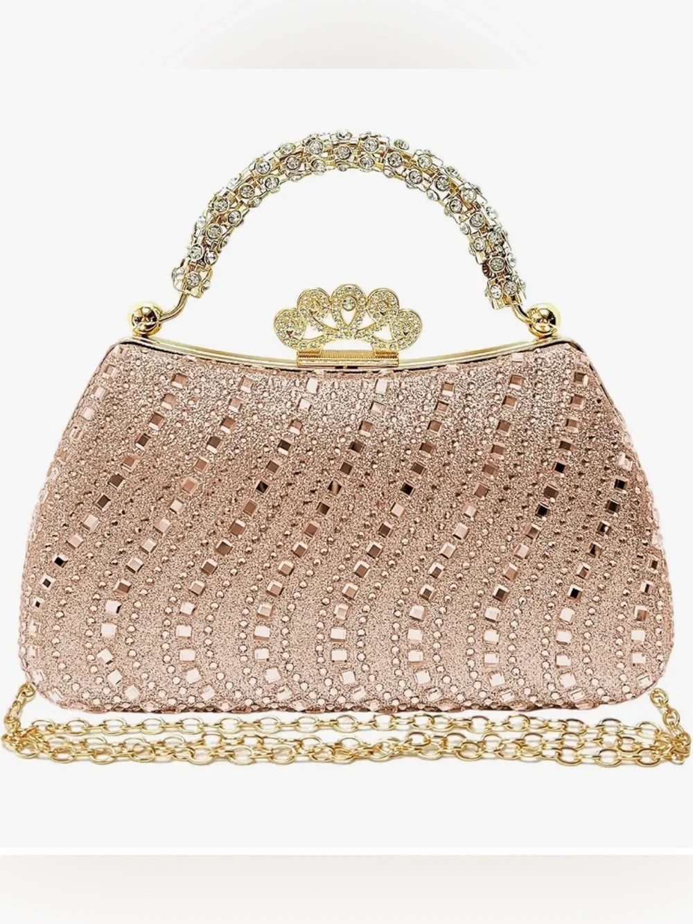 Crystal-Embellished Rose Gold Evening Clutch